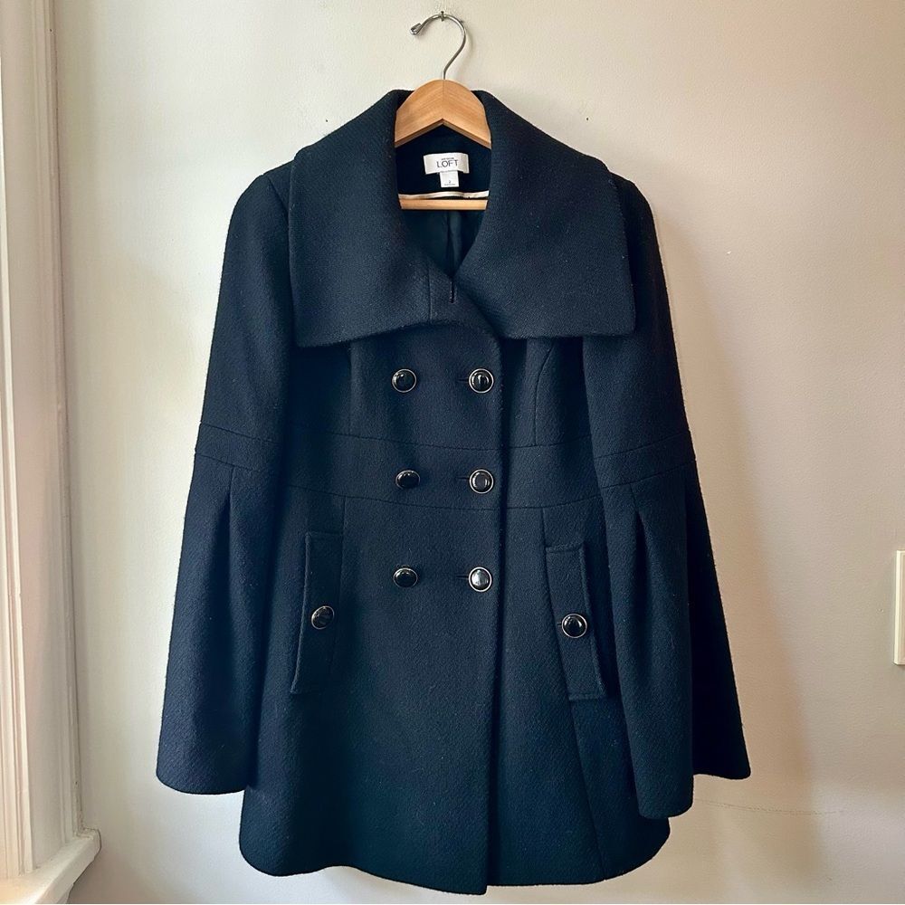 LOFT Wool Double Breasted Black Pea Coat